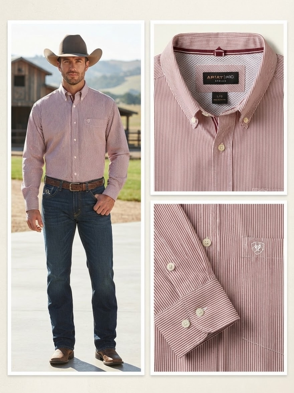 Ariat Men’s Maroon and White Micro-Stripe Button-Down Shirt